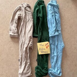 Kyte BABY Footed Sleepers in Beige, Forest Green & Light Blue